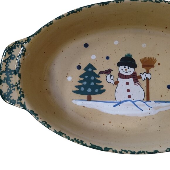 ABC Distributing CHRISTMAS/SNOWMAN OVAL CASSEROLE SERVING DISH 12 x 7 Holiday C1 - Picture 2 of 5
